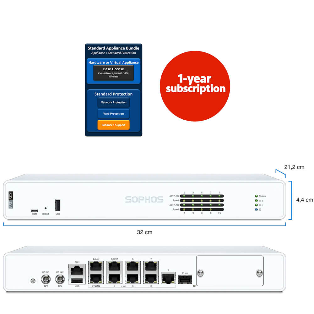 Sophos XGS128 Firewall Security Appliance with 1-Year Subscription Standard Protection