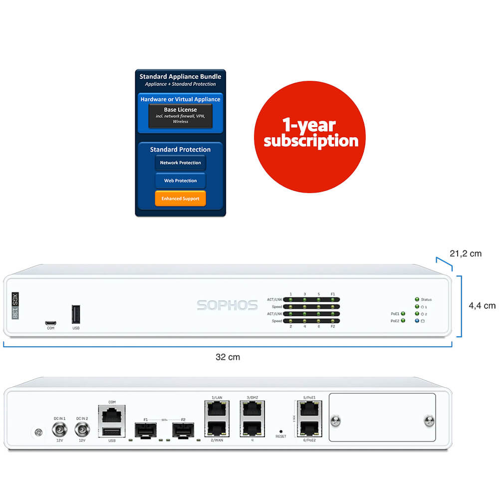 Sophos XGS138 Firewall Security Appliance with 1-Year Subscription Standard Protection