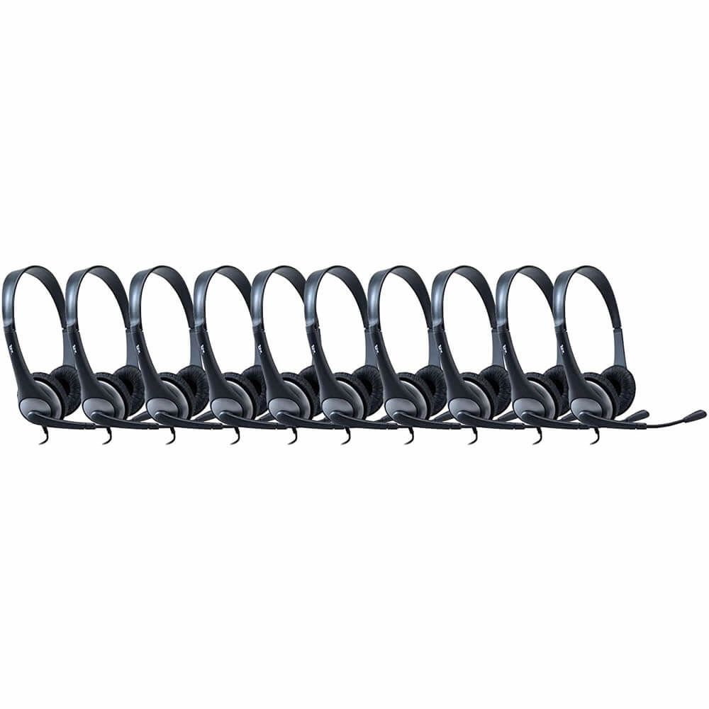 Cyber Acoustics AC-204 Classroom Learning Headphones with Built-in Microphone 10-Pack