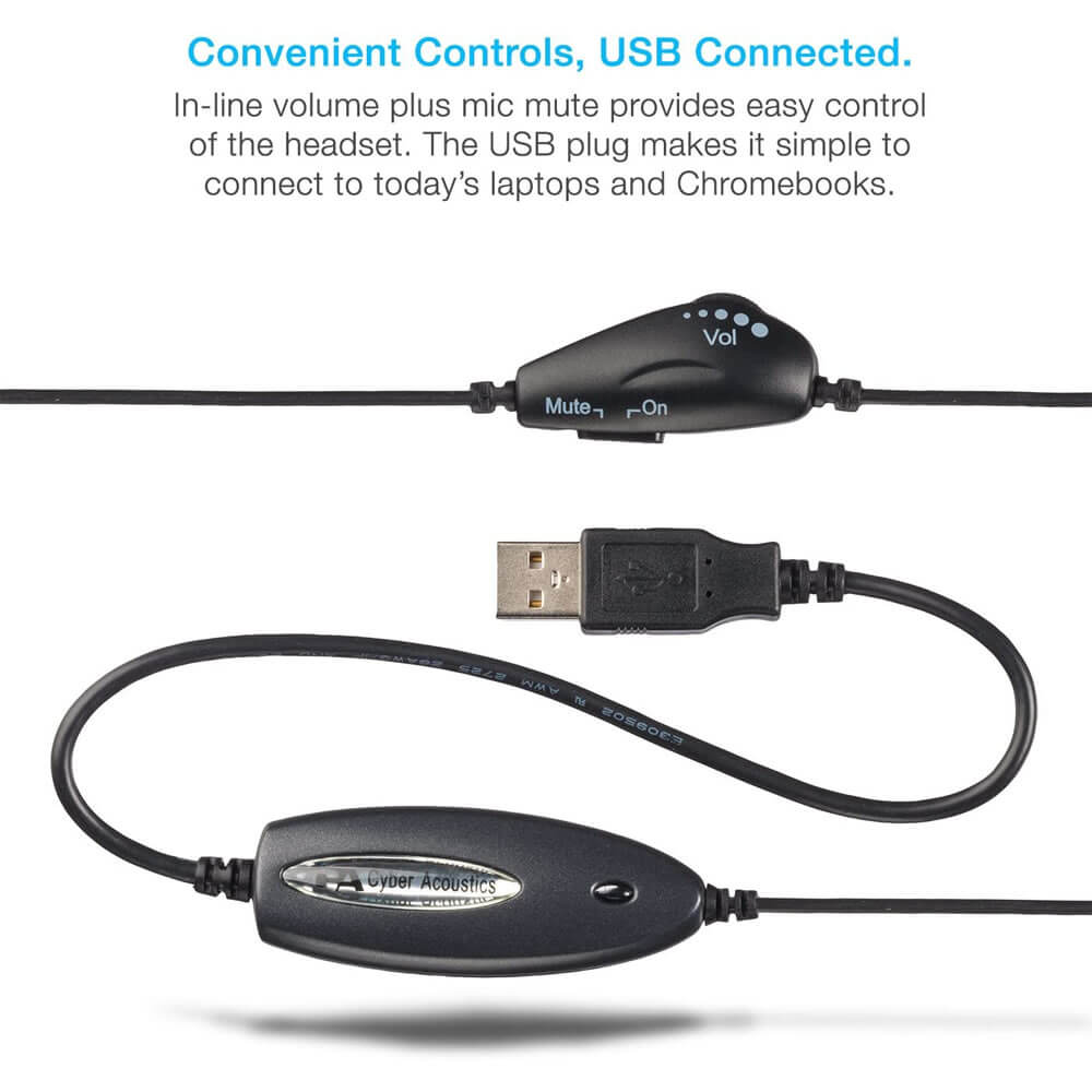 Cyber Acoustics AC-840 USB Mono Headset with Boom Microphone 10-Pack